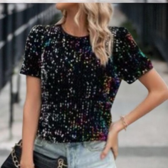 Colorful Sequin Top New In Packaging Shiny All Over Large - Picture 1 of 9